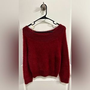Active USA Fuzzy, Cozy Scoop Neck Sweater - Red/Burgundy - S